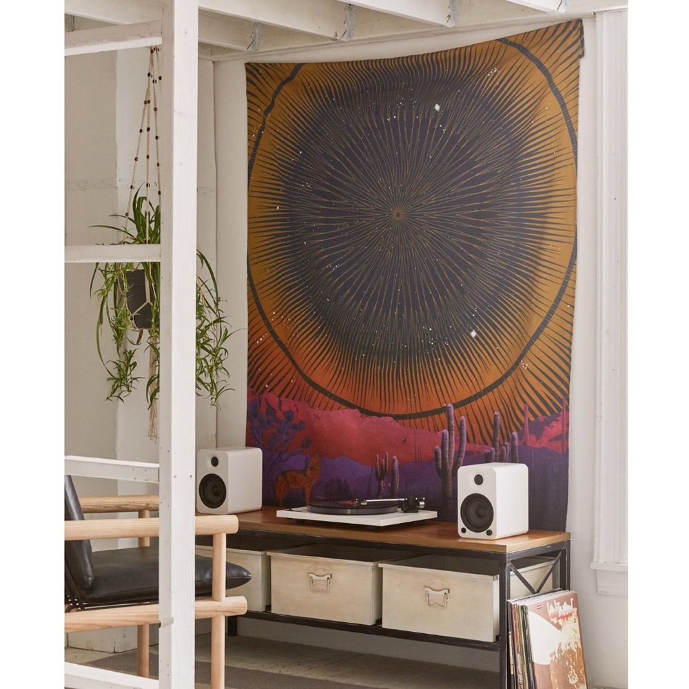 Urban Outfitters Black Gold Purple Orange Sunburst Tapestry